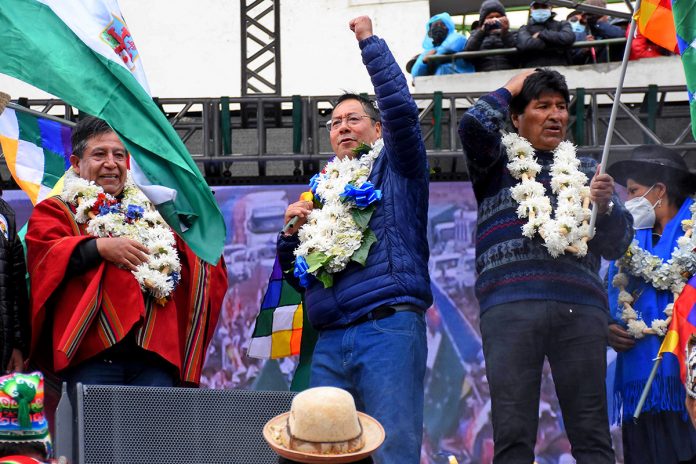 David Choquehuanca, Luis Arce y Evo Morales