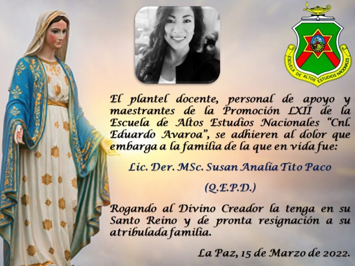 Fallecimiento – Susan Analía Tito Paco